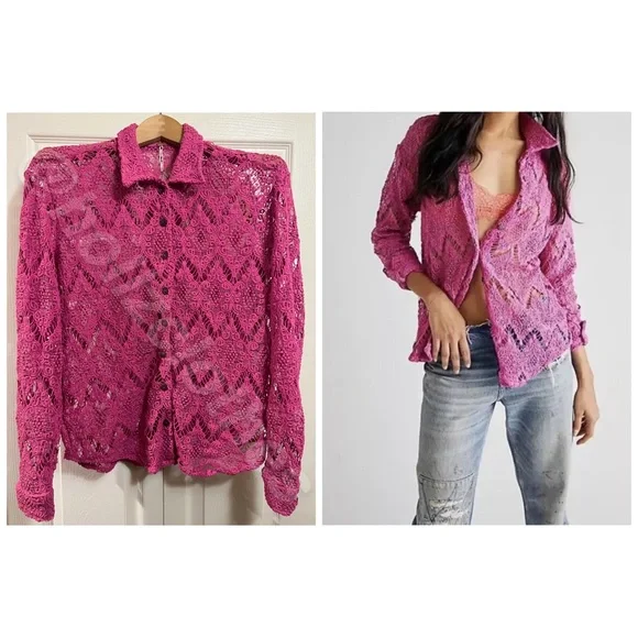 Free People NWOT Until Sundown Lace Button Down Shirt S - Picture 5 of 15